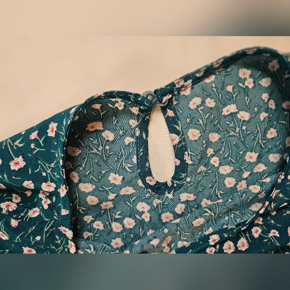 Unbranded Womens Teal Blue & White Floral Short Trapeze Dress Size Small - Picture 5 of 12